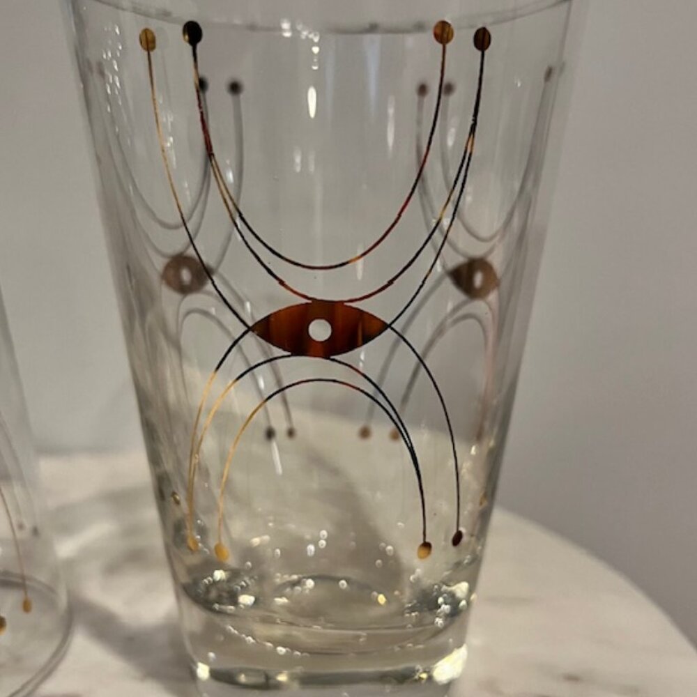 Pair of Vintage MCM Libbey Adagio 8oz Glasses with Gold Design - Picture 4 of 6